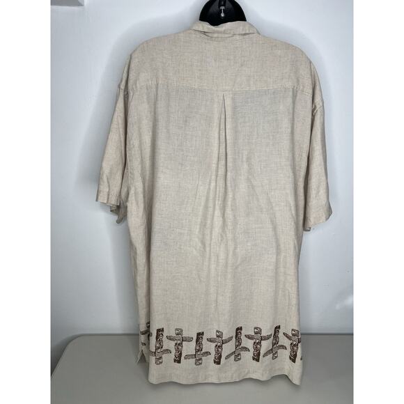 Greg Norman Collection Men's Button Down Tiki Linen Shirt Tan Brown Size XL - Picture 4 of 9